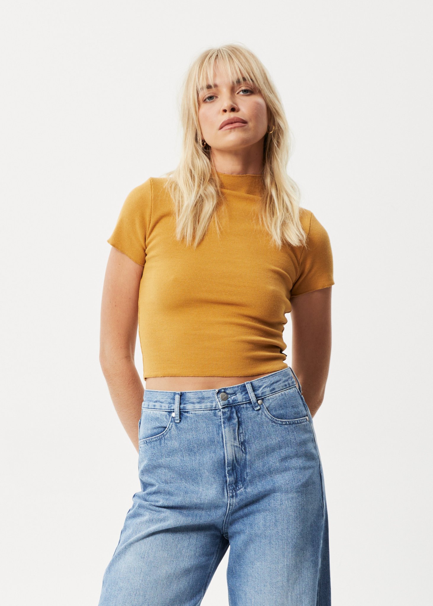 Afends Womens Iconic - Hemp Ribbed T-Shirt - Mustard - Sustainable Clothing - Streetwear