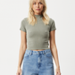 Afends Womens Iconic - Hemp Ribbed T-Shirt - Olive 