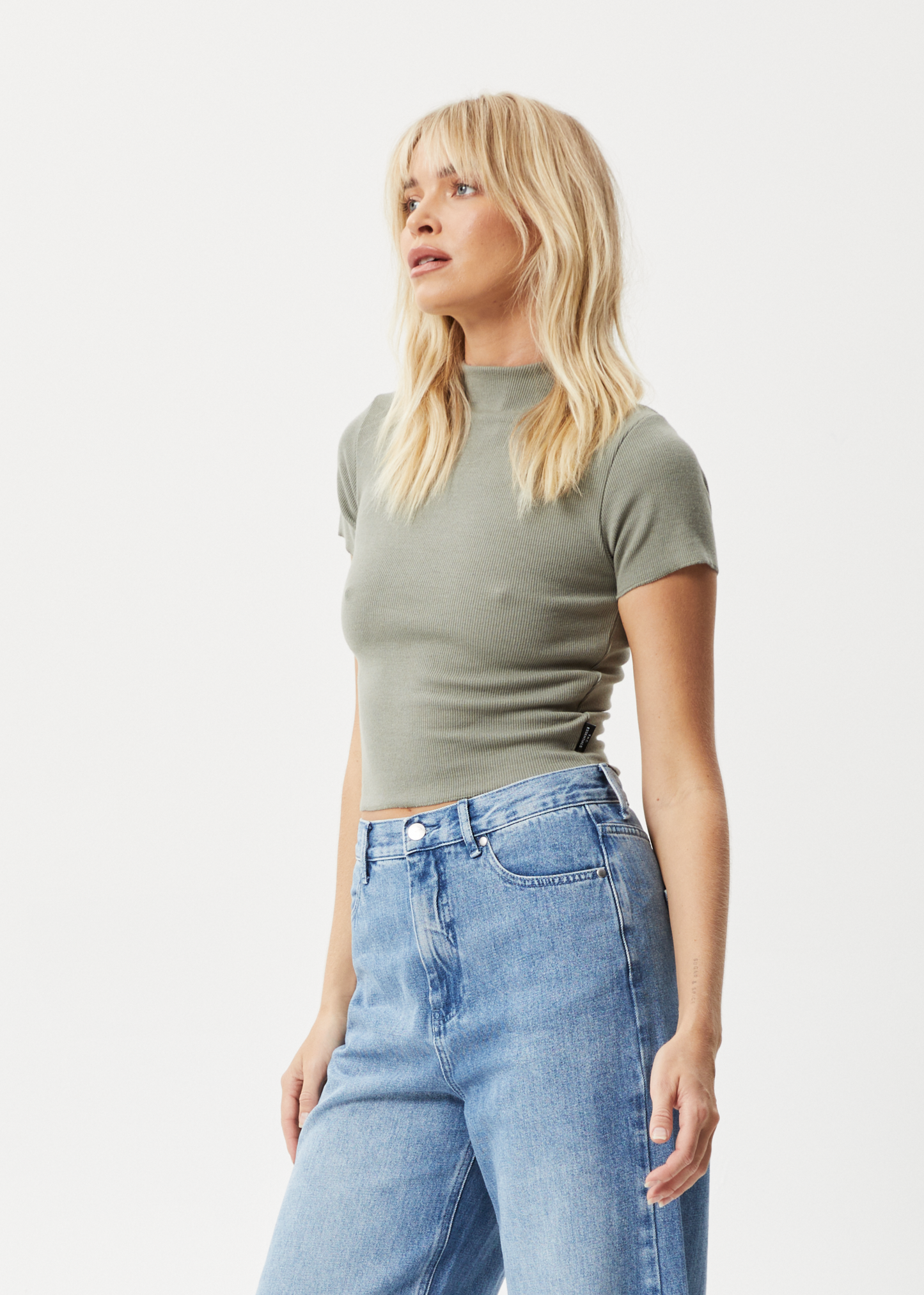 Afends Womens Iconic - Hemp Ribbed T-Shirt - Olive 