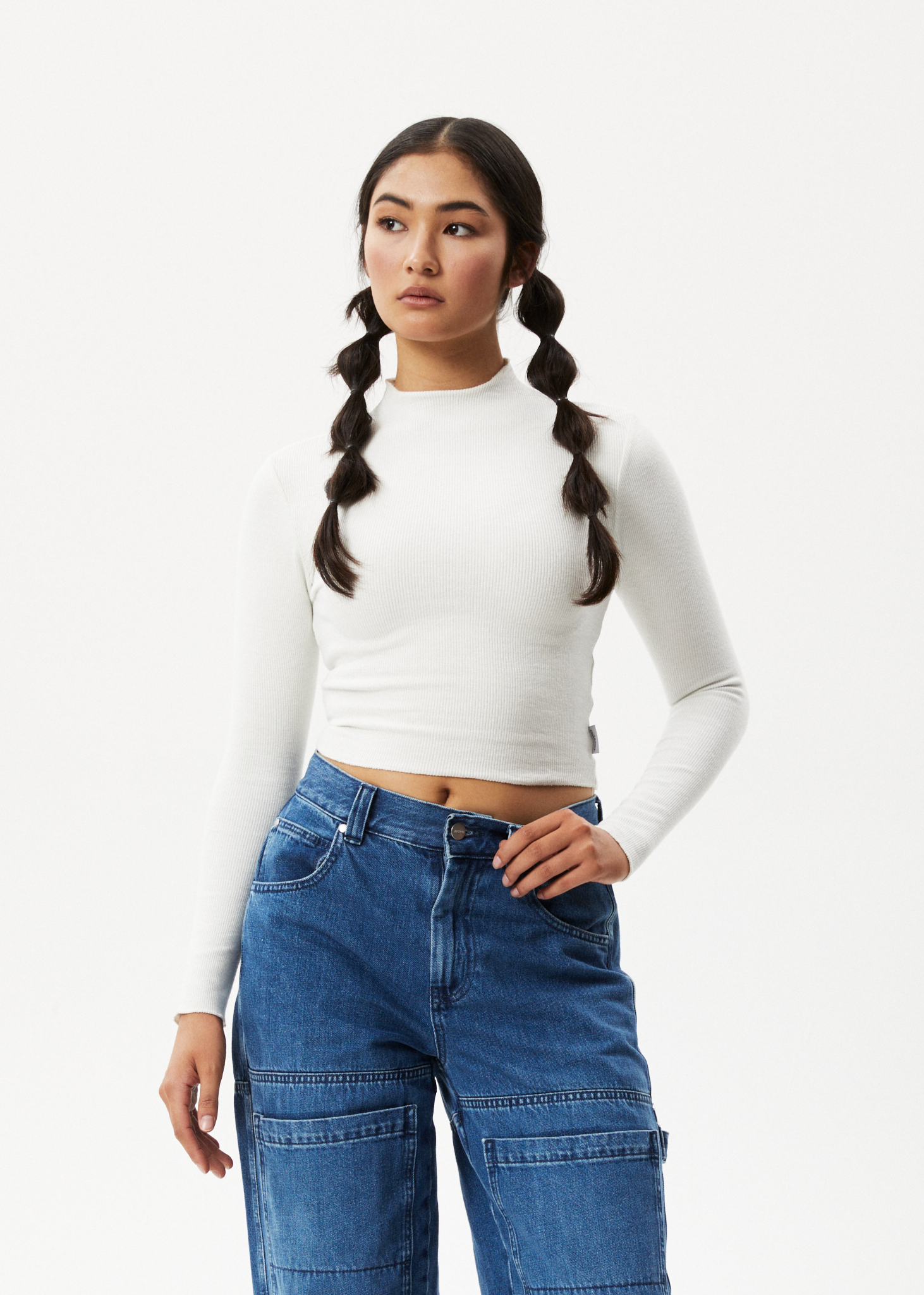 Afends Womens Iconic - Hemp Ribbed Long Sleeve Top - Off White 