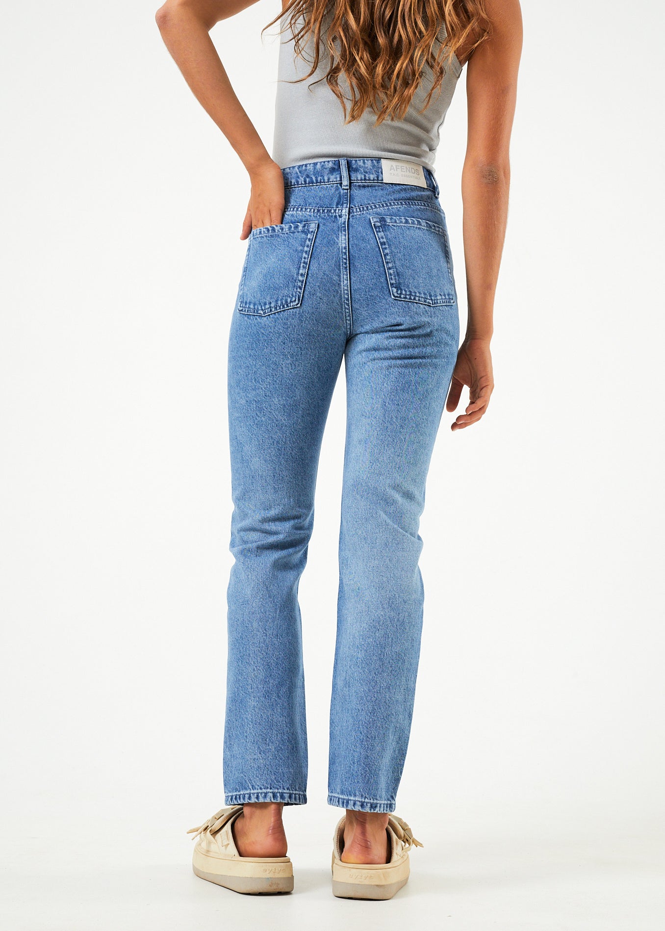 Afends Womens Kylie - Hemp Denim Slim Fit Jeans - Worn Blue 