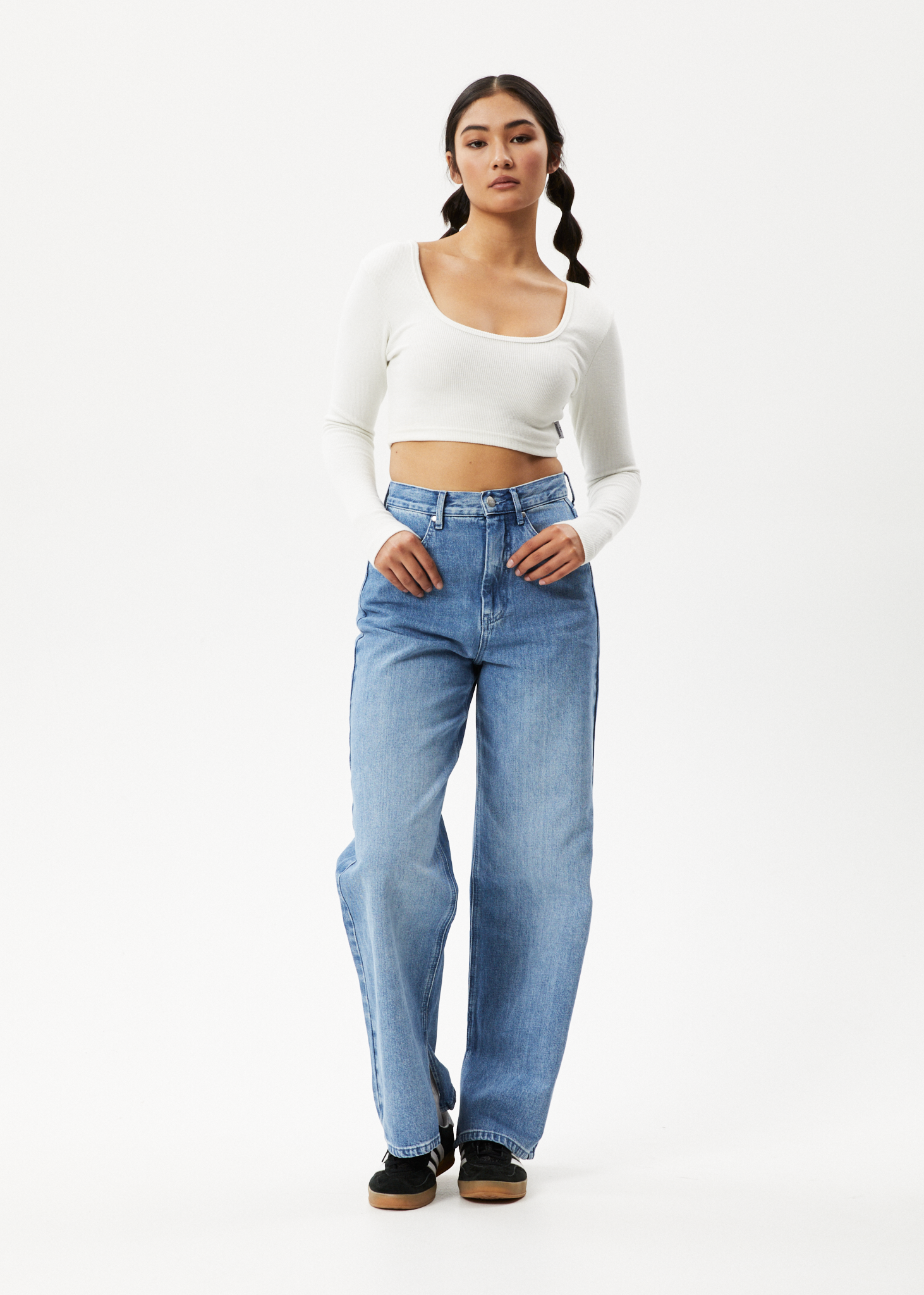 Afends Womens Milla - Hemp Ribbed Long Sleeve Cropped Top - Off White 