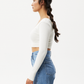 Afends Womens Milla - Hemp Ribbed Long Sleeve Cropped Top - Off White 
