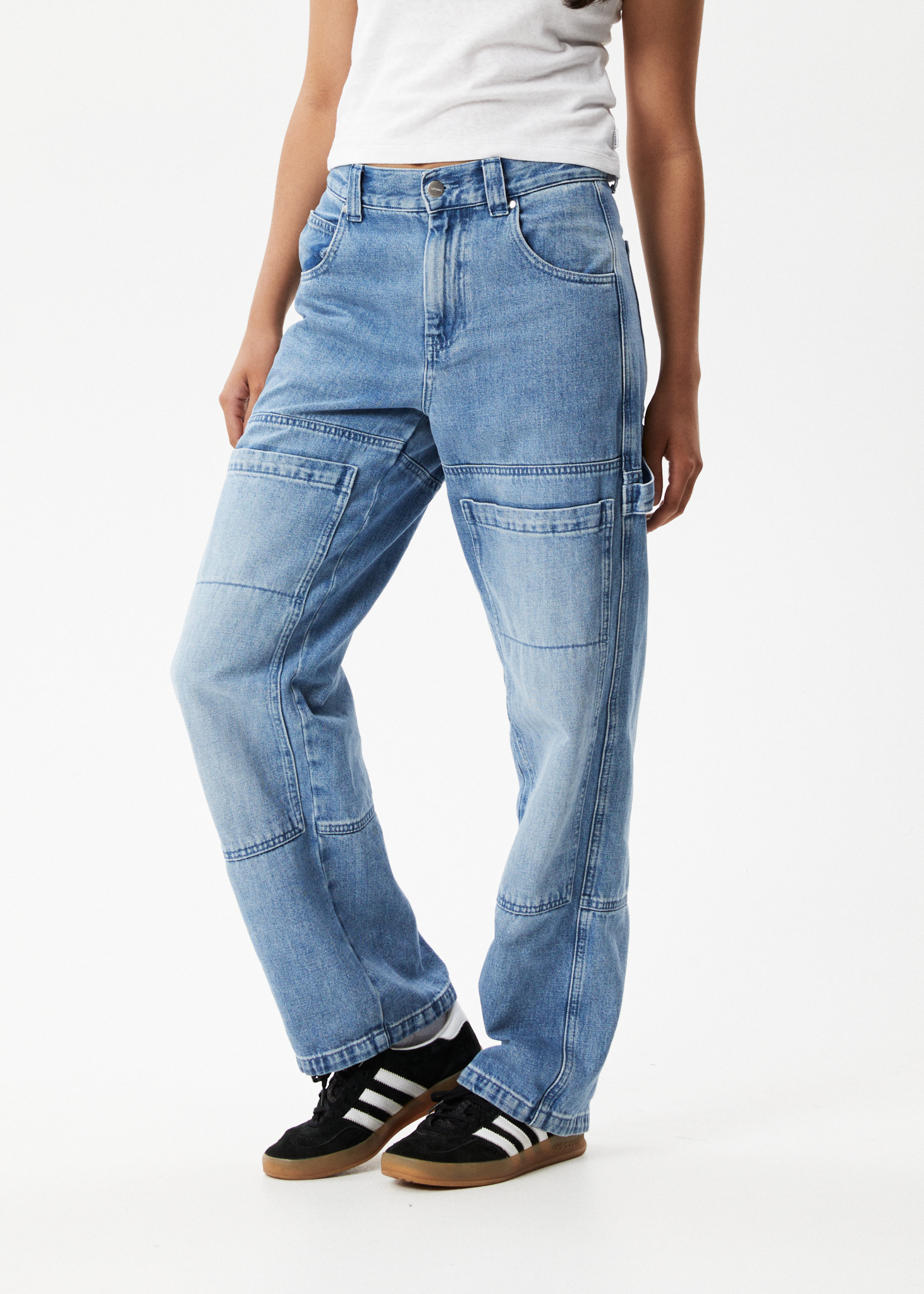 Afends Womens Moss - Hemp Denim Carpenter Jeans - Worn Blue 