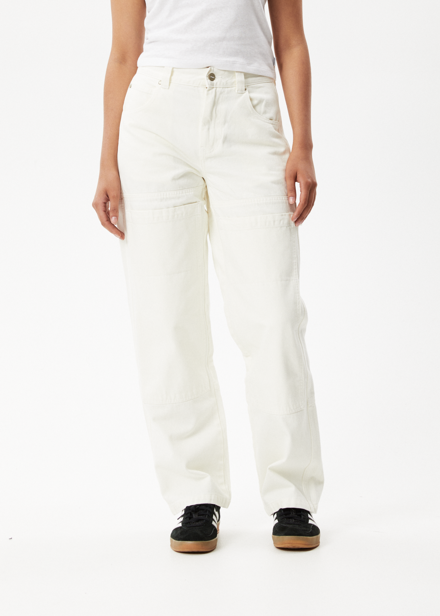 Afends Womens Moss - Organic Denim Carpenter Jeans - Off White 