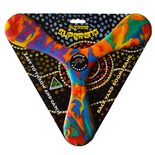 Aussie Superang multicoloured outdoor boomerang with packaging