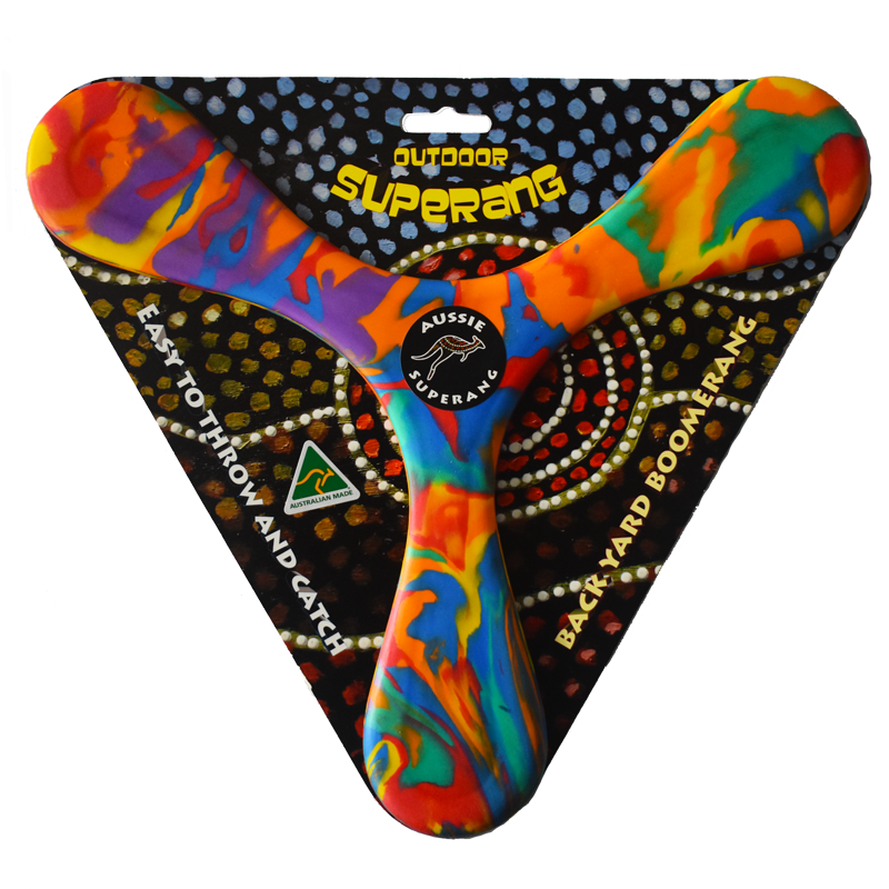 Aussie Superang multicoloured outdoor boomerang with packaging