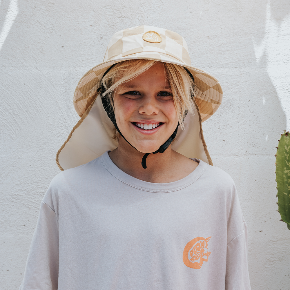 Beach Beige Checkered Surf Hat