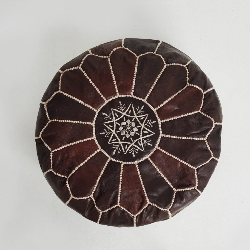 DARK BROWN LEATHER POUFS - LOST LITTLE ONE