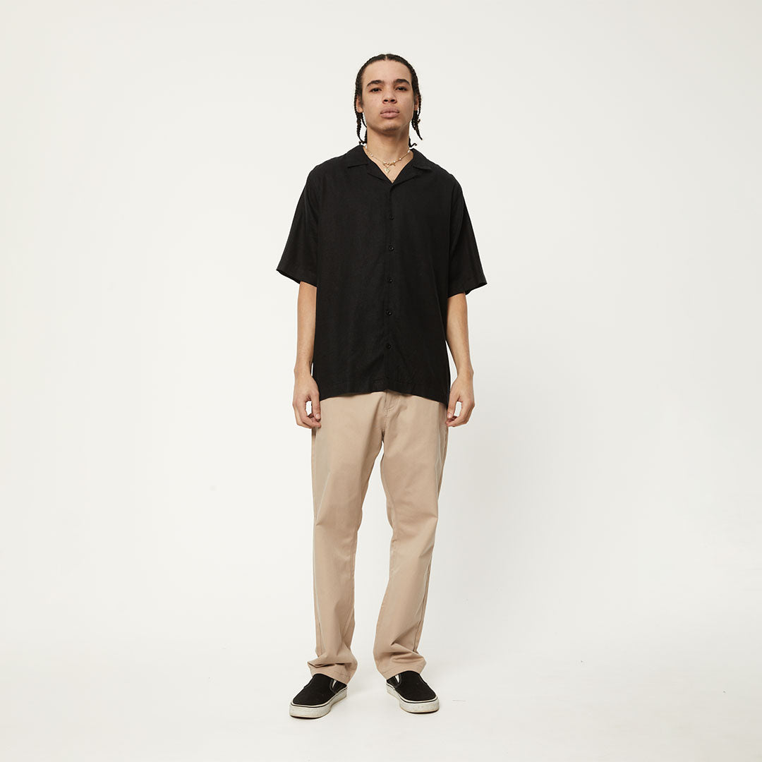 Afends Mens Daily - Hemp Cuban Short Sleeve Shirt - Black M220200-BLK-XS