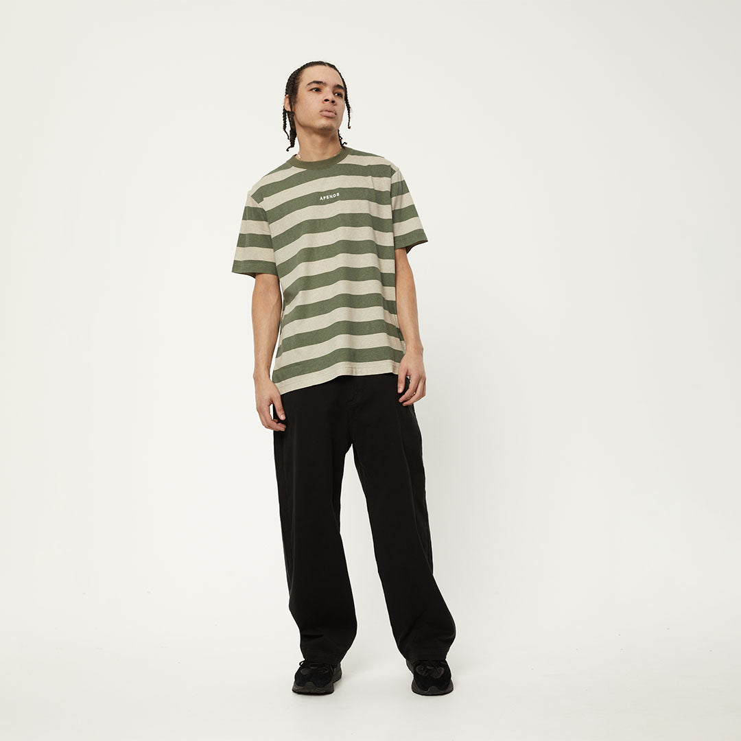 Afends Mens Needle - Recycled Retro Logo T-Shirt - Cypress Stripe M231005-CYT-XS