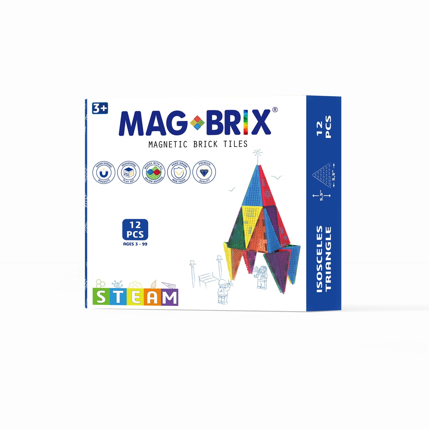 Magbrix® Magnetic Brick Tile - Isosceles Triangle 12 Pcs Pack