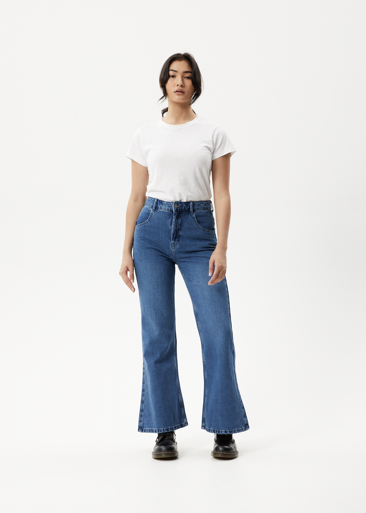 Afends Womens Marsha - Hemp Denim Slim Flared Jeans - Authentic Blue 