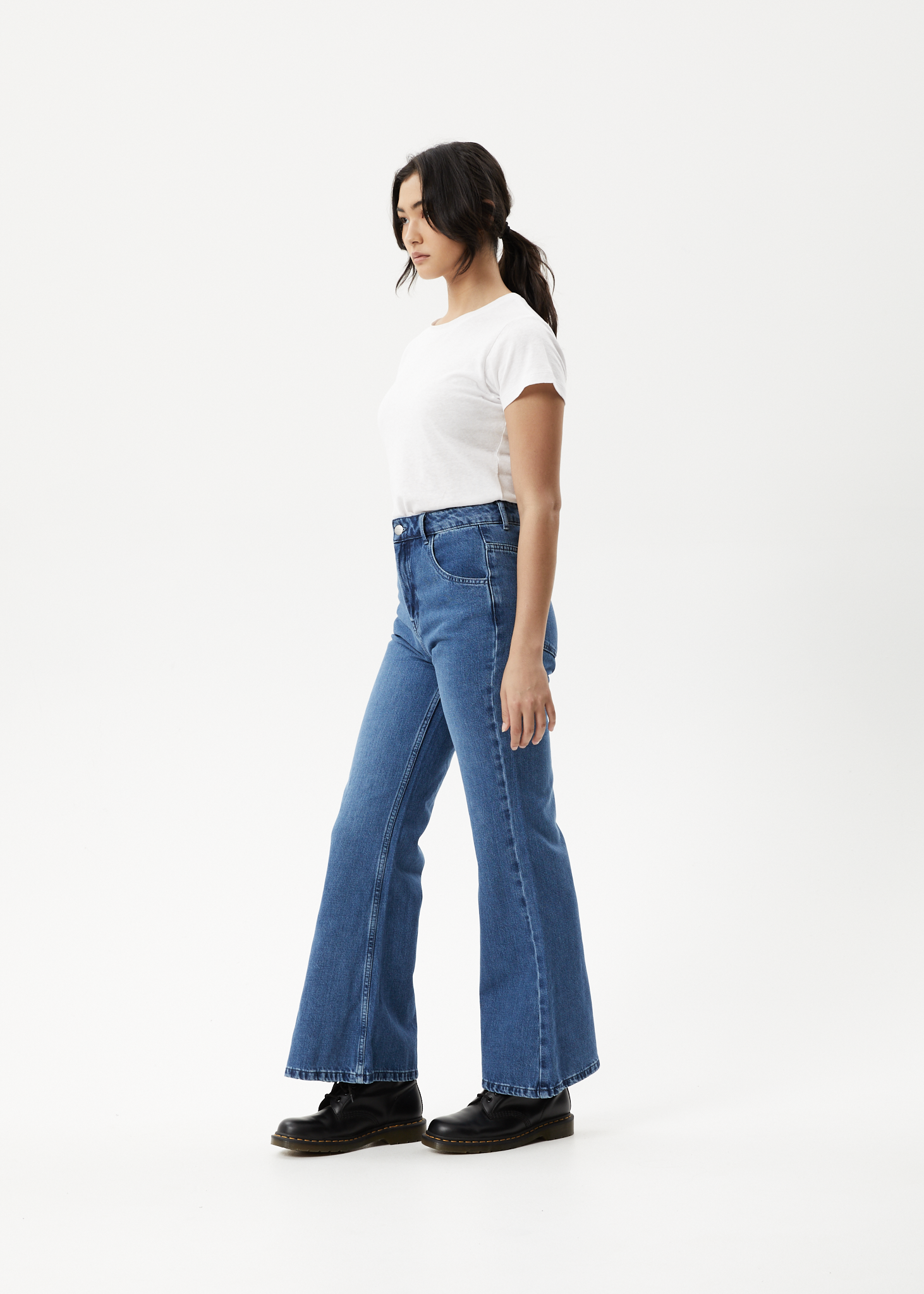 Afends Womens Marsha - Hemp Denim Slim Flared Jeans - Authentic Blue 