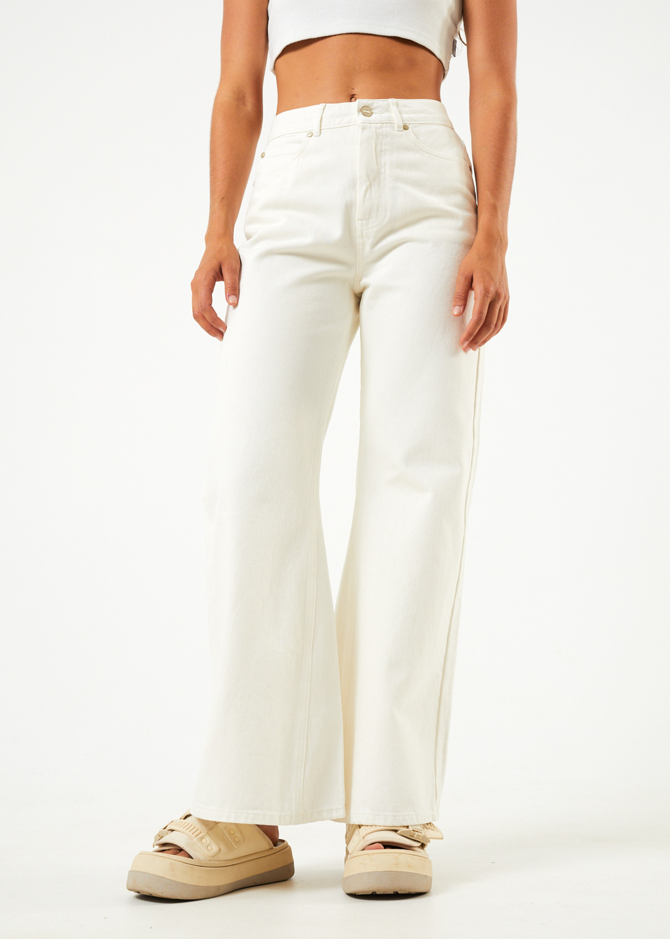 Afends Womens Gigi - Organic Denim Flared Leg Jeans  - Off White 