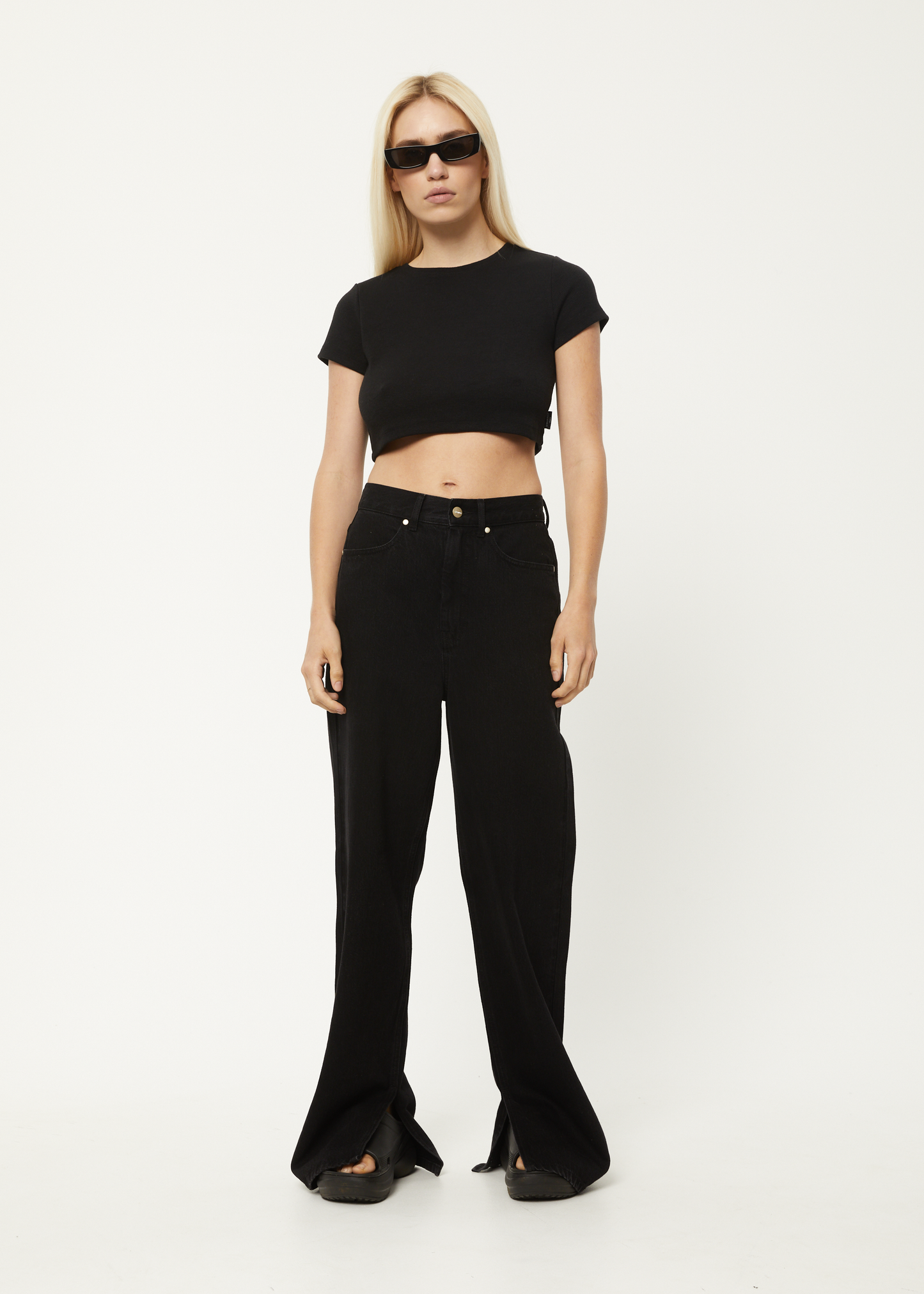 Afends Womens Abbie - Hemp Ribbed Cropped T-Shirt - Black 