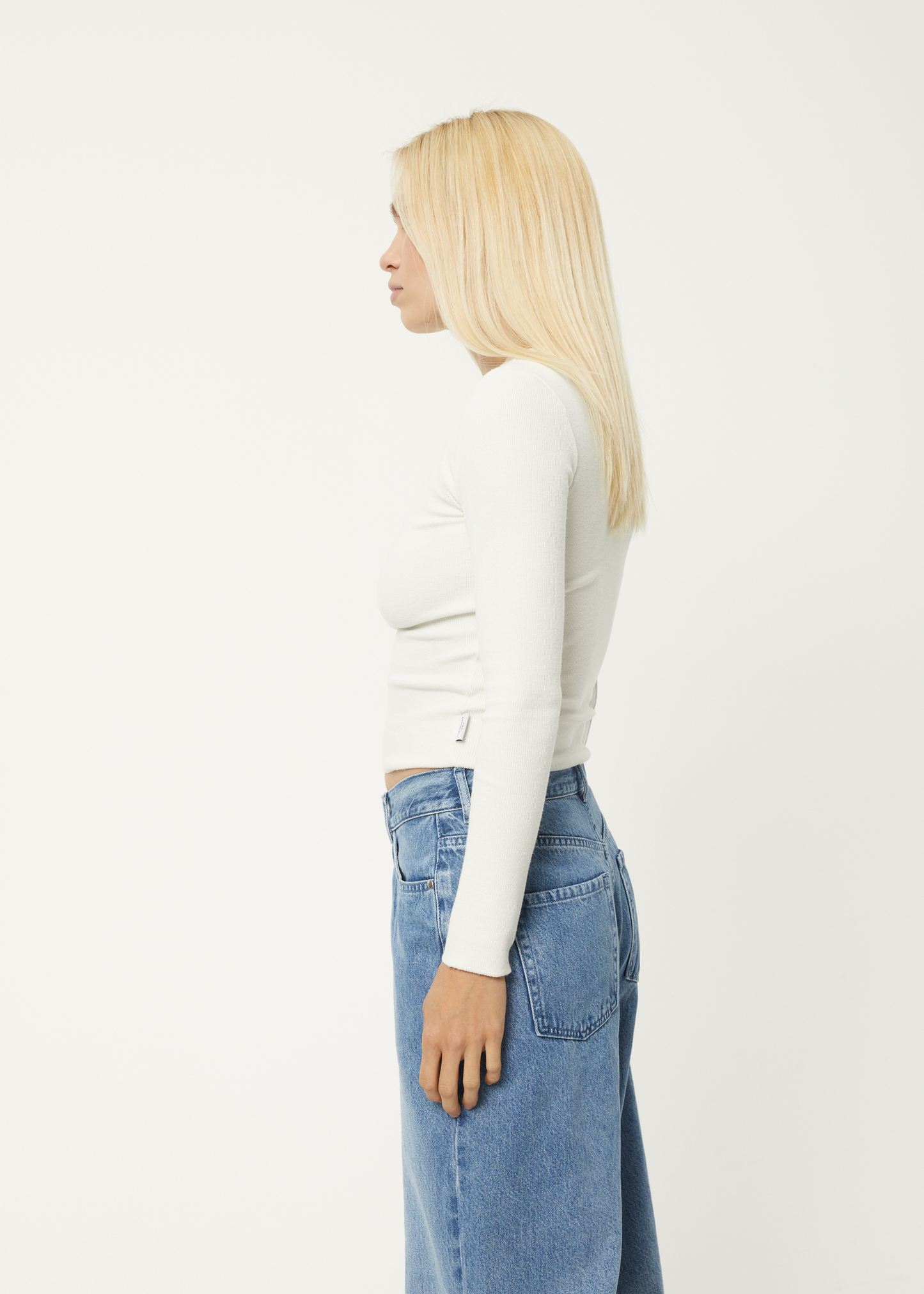 Afends Womens Peony - Hemp Ribbed Long Sleeve Top - Off White 