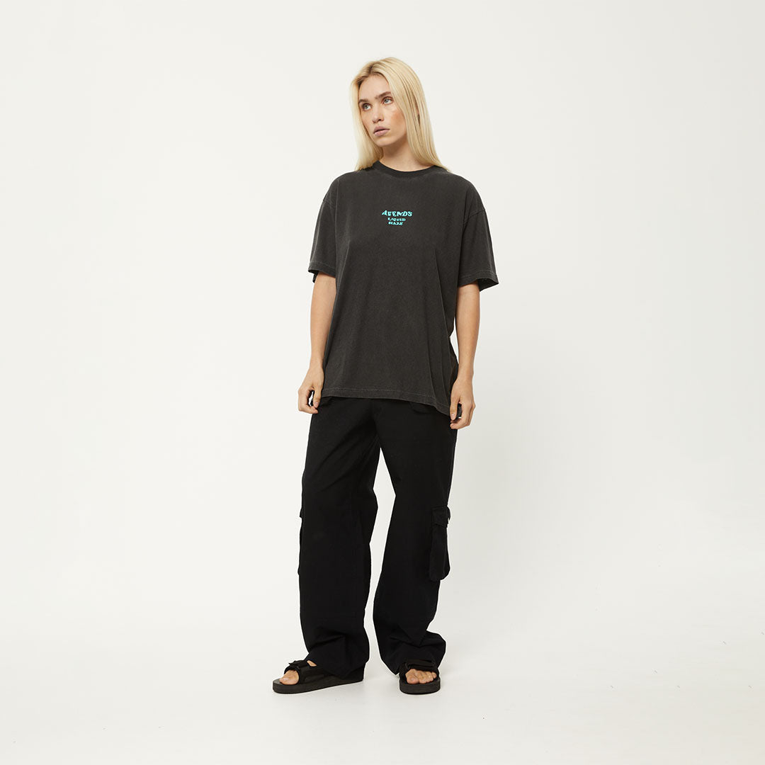 Afends Womens Daze Slay - Hemp Oversized Graphic T-Shirt - Stone Black W231002-STK-XS