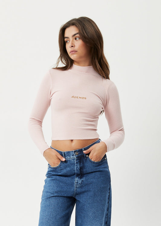 Afends Womens Daze Iconic - Hemp Ribbed Long Sleeve Top - Lotus 