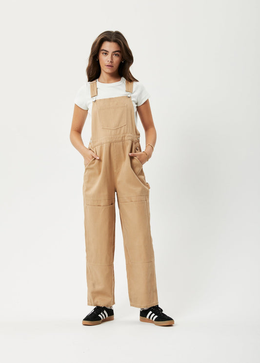 Afends Womens Sleepy Hollow Louis - Hemp Twill Baggy Overalls - Tan 