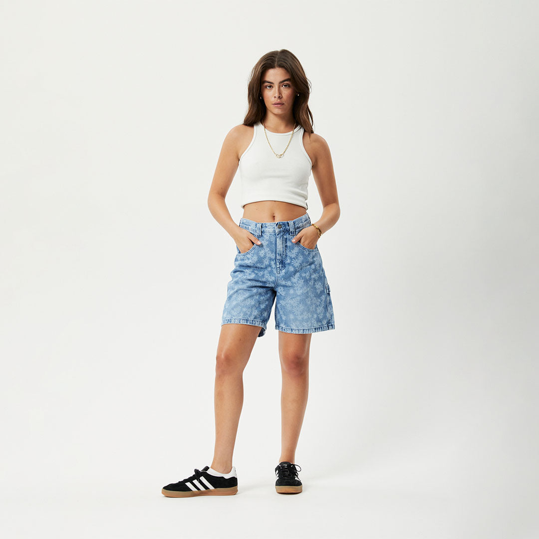 Afends Womens Fink Emilie - Hemp Denim Carpenter Shorts - Worn Blue Daisy W231303-WBD-28