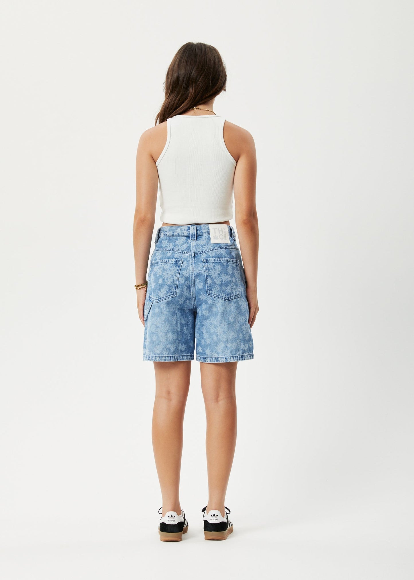 Afends Womens Fink Emilie - Hemp Denim Carpenter Shorts - Worn Blue Daisy 