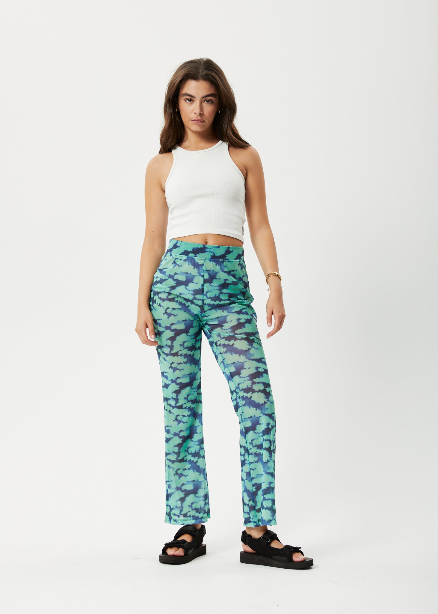 Afends Womens Liquid - Recycled High Waisted Sheer Pants - Jade Floral 