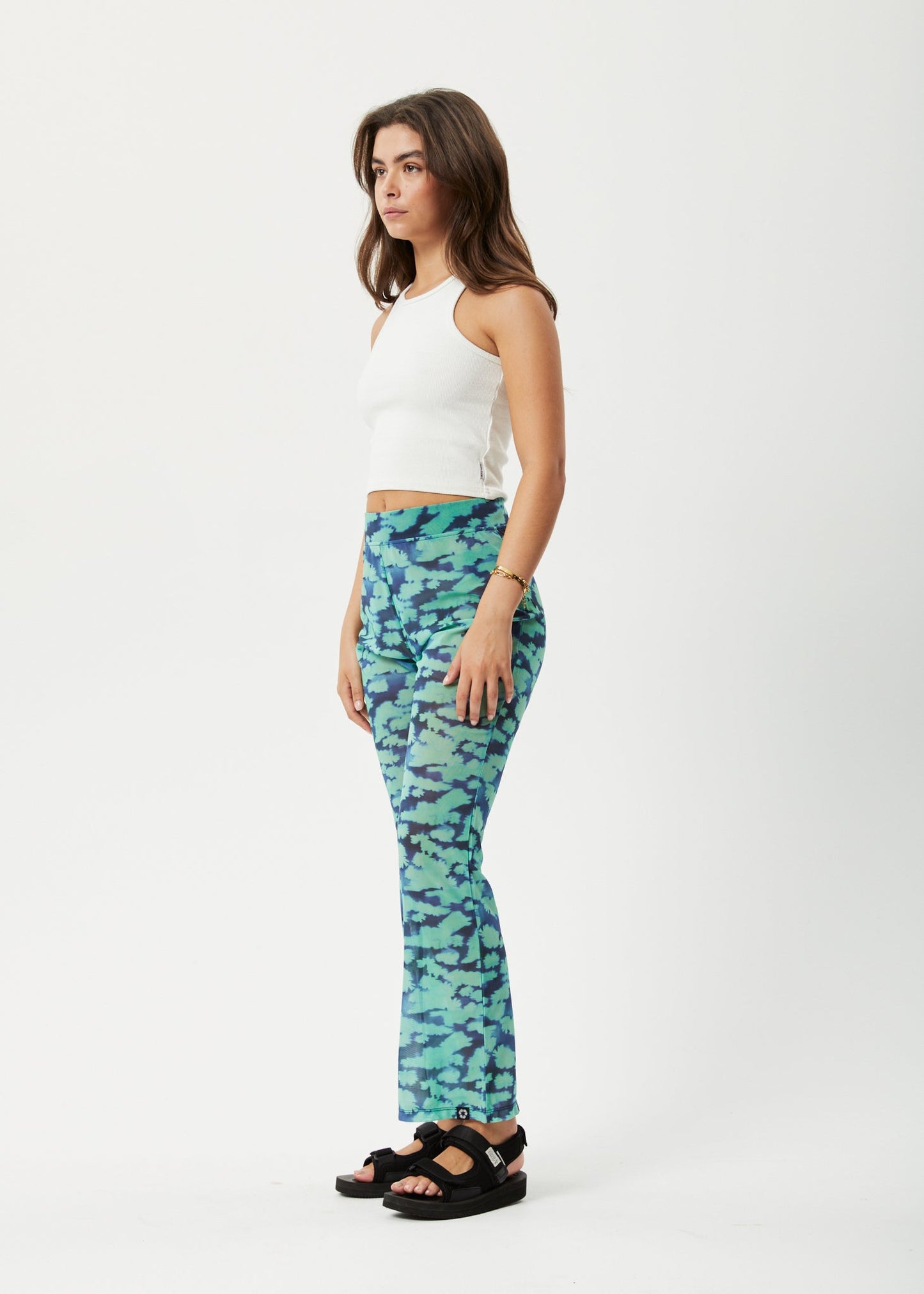 Afends Womens Liquid - Recycled High Waisted Sheer Pants - Jade Floral 