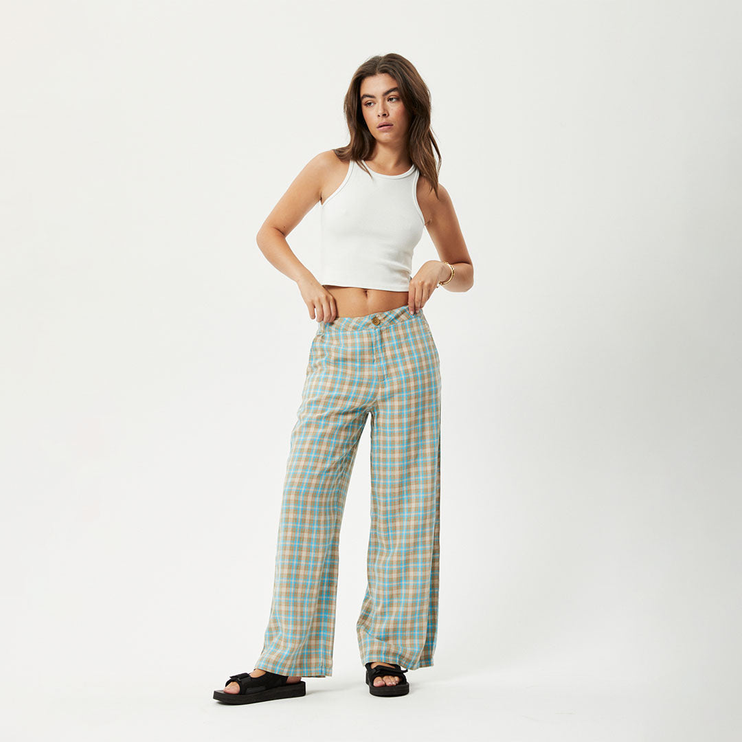 Afends Womens Millie Sienna - Hemp Wide Leg Pants - Tan Check W231408-TNC-28