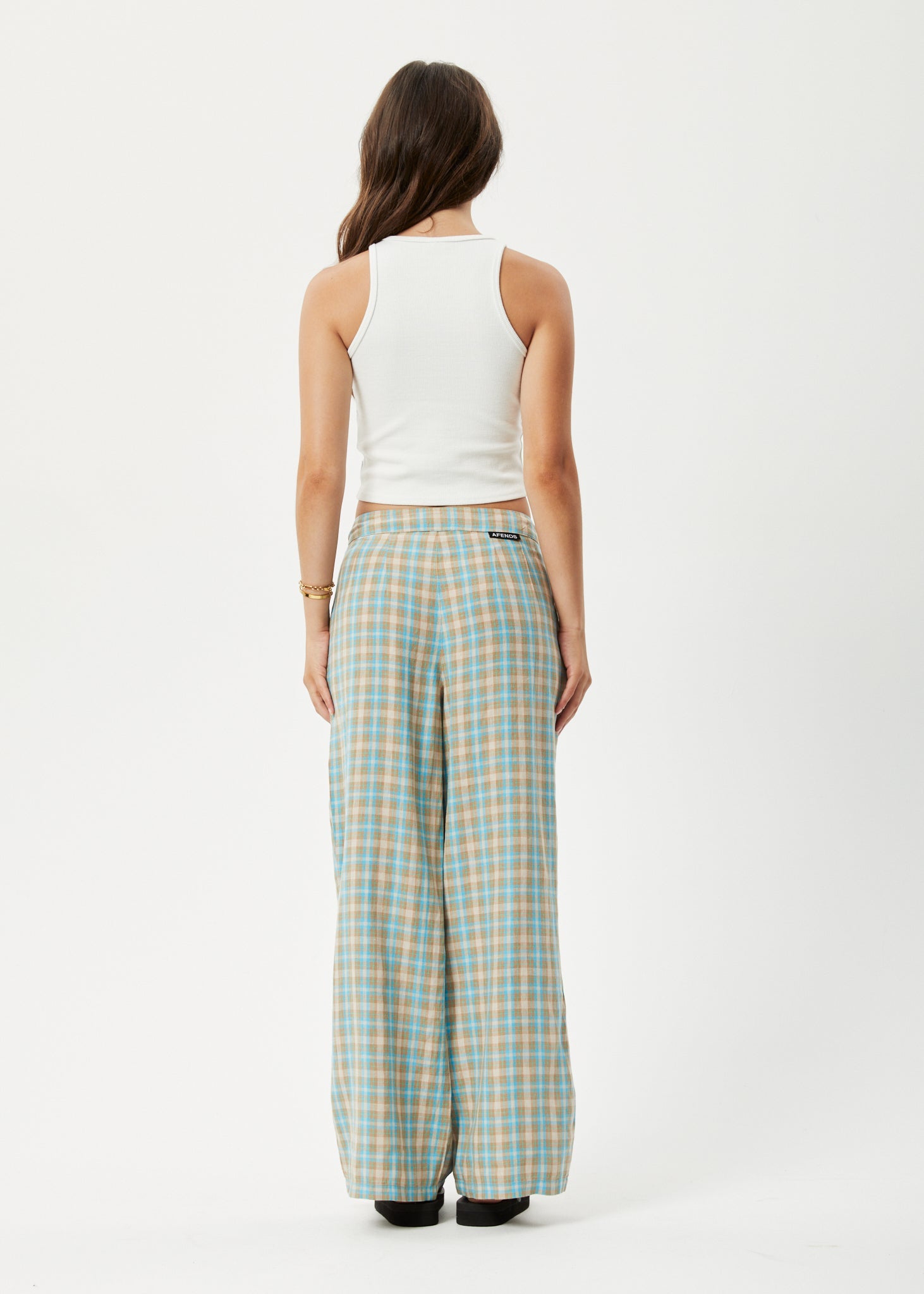 Afends Womens Millie Sienna - Hemp Wide Leg Pants - Tan Check 