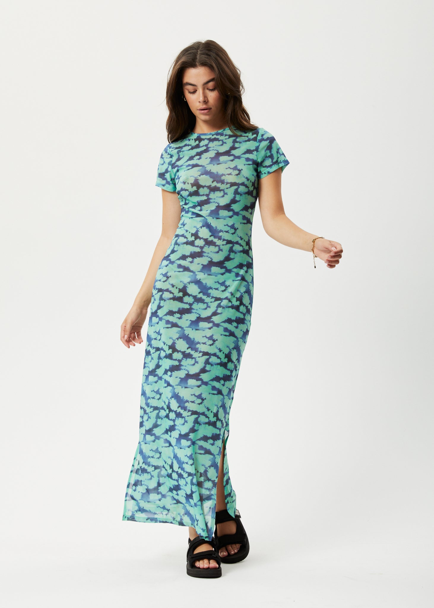 Afends Womens Liquid - Recycled Sheer Maxi Dress - Jade Floral 