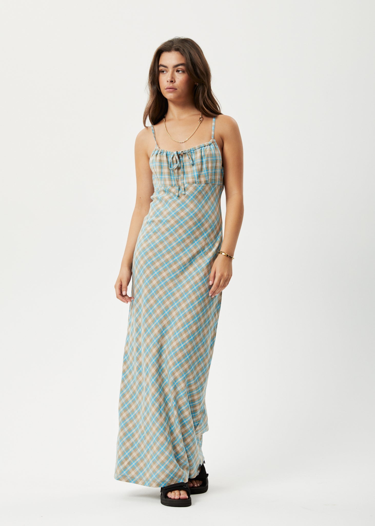 Afends Womens Millie - Hemp Maxi Dress - Tan Check 