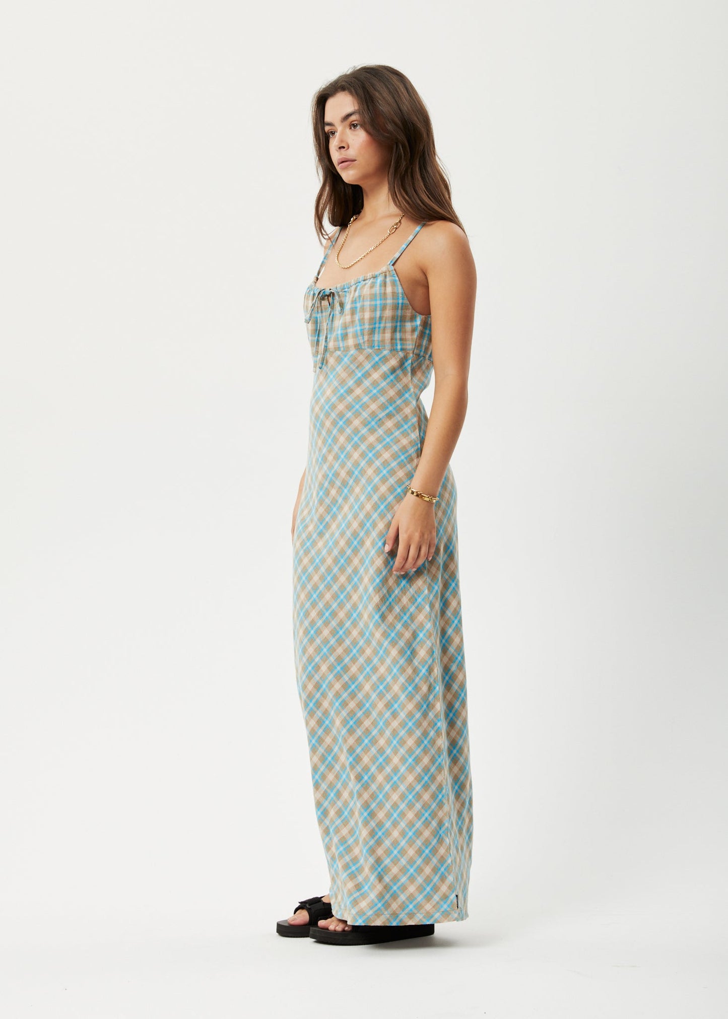 Afends Womens Millie - Hemp Maxi Dress - Tan Check 