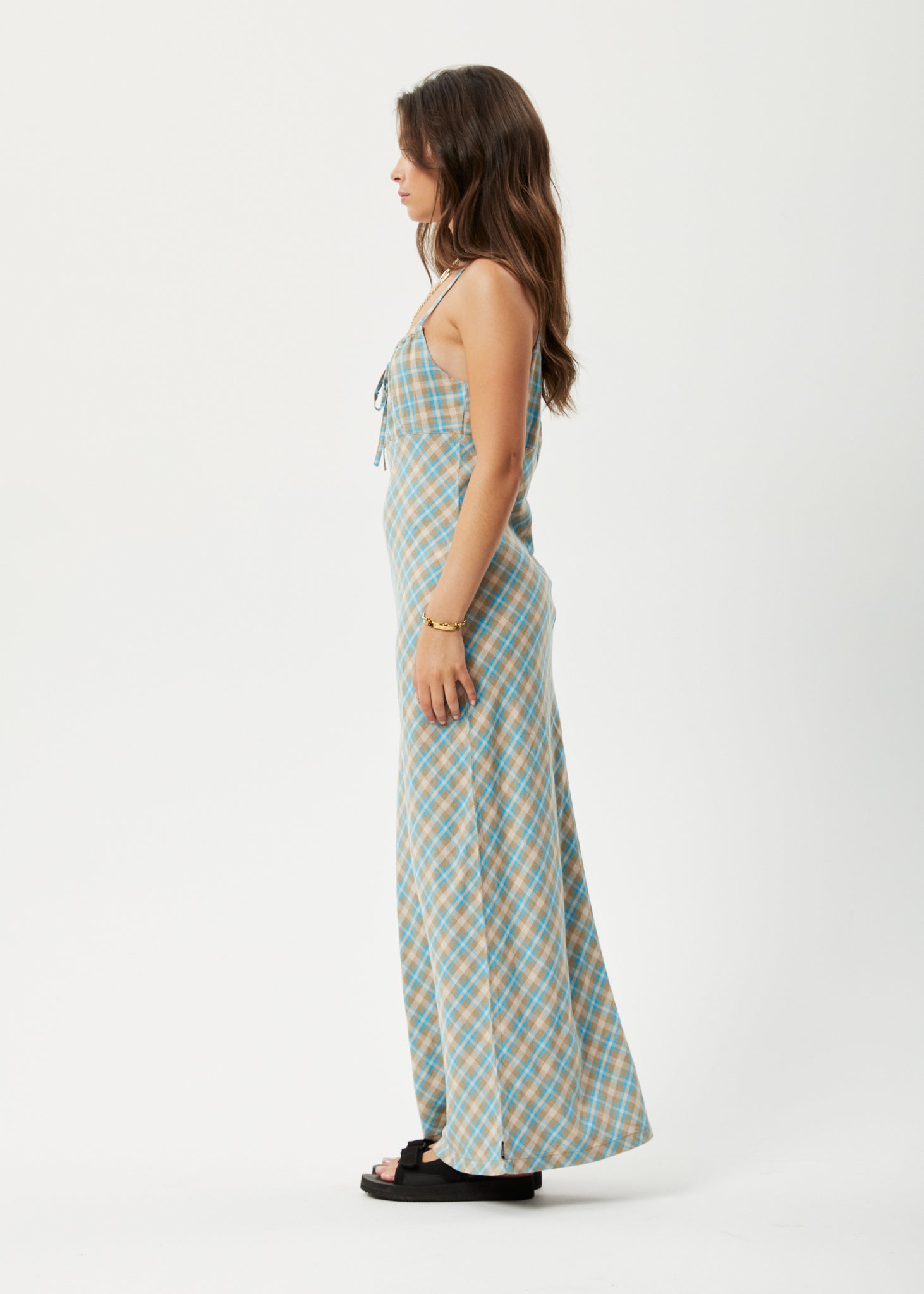 Afends Womens Millie - Hemp Maxi Dress - Tan Check 