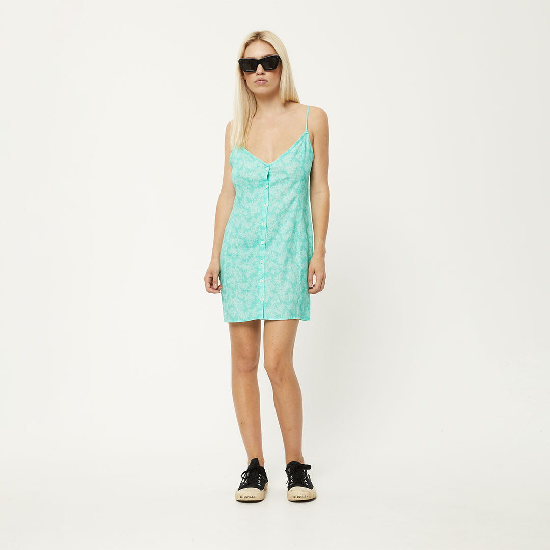 Afends Womens Benny - Hemp Mini Slip Dress - Jade Daisy W231815-JDD-XS