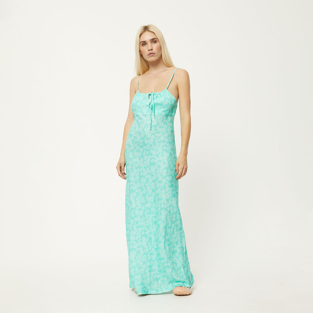 Afends Womens Benny - Hemp Maxi Dress - Jade Daisy W231816-JDD-XS