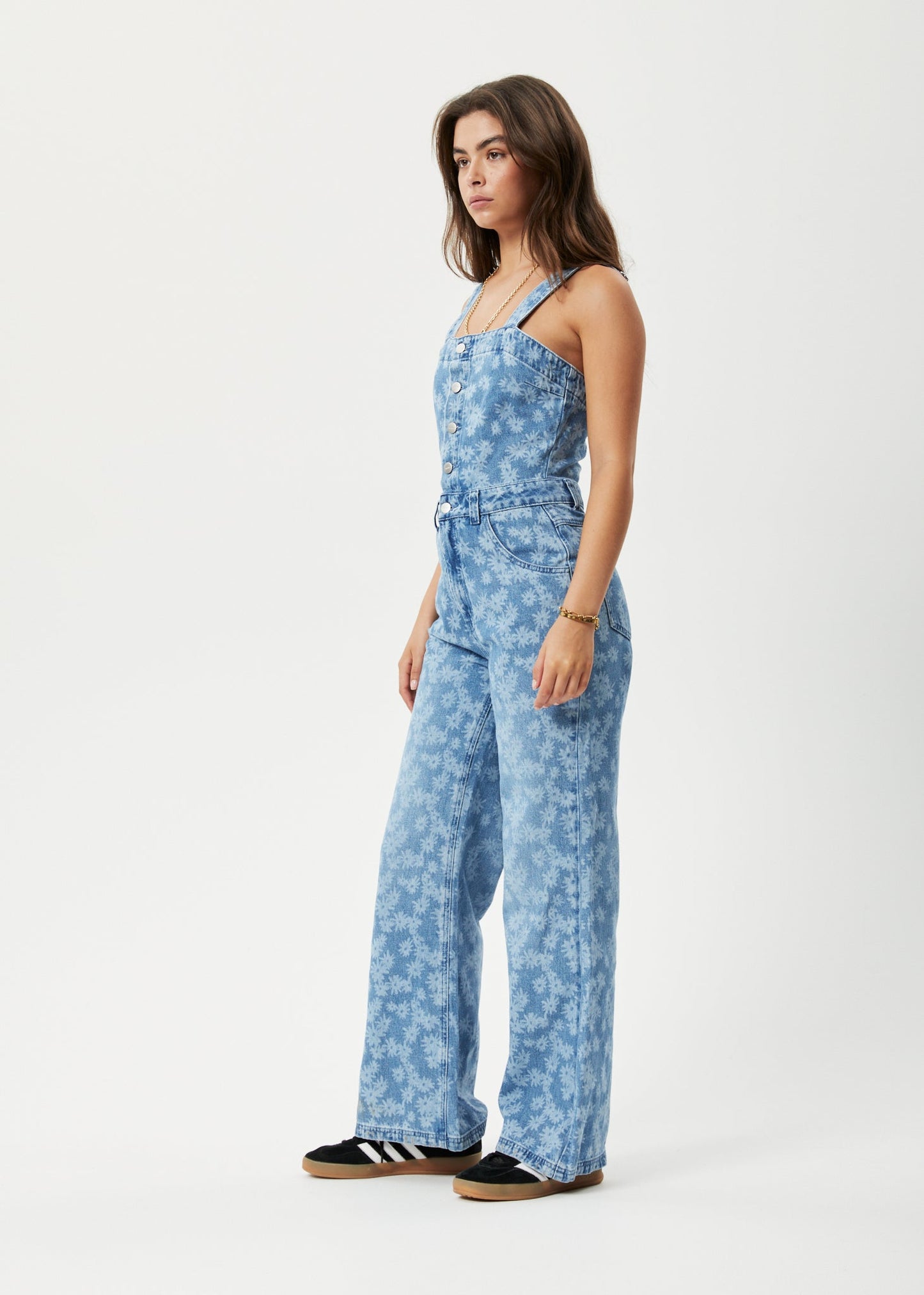 Afends Womens Fink Arlo - Hemp Denim Jumpsuit - Worn Blue Daisy 