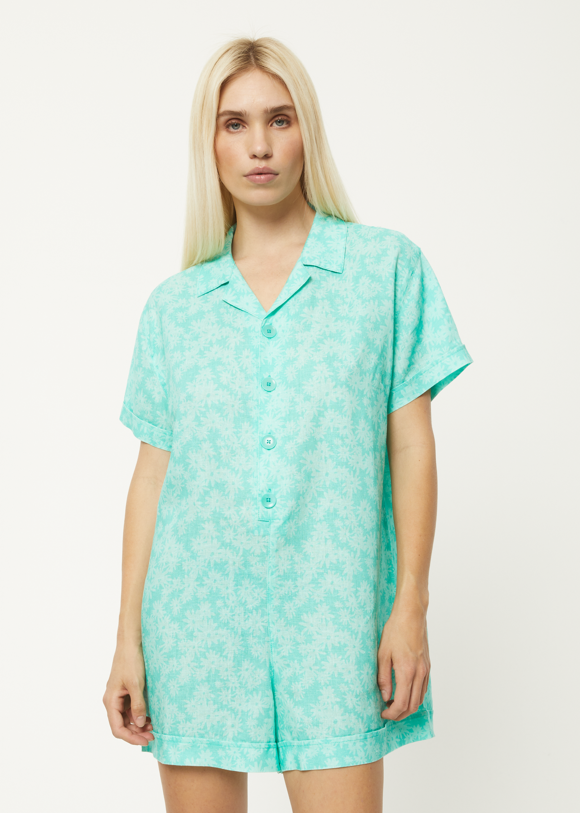 Afends Womens Benny Kokomo - Hemp Playsuit - Jade Daisy 