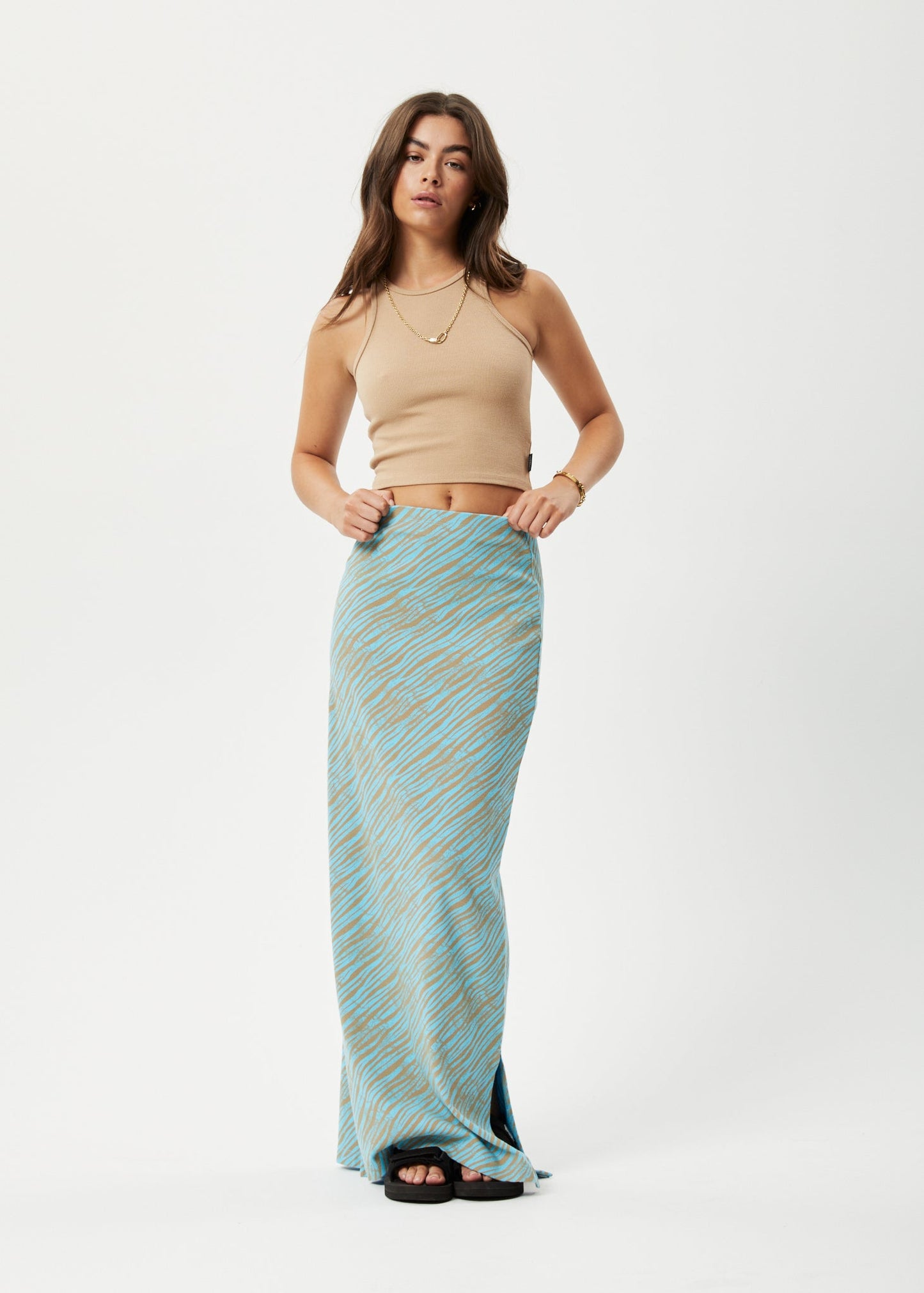 Afends Womens Adi - Recycled Ribbed Maxi Skirt - Blue Stripe 