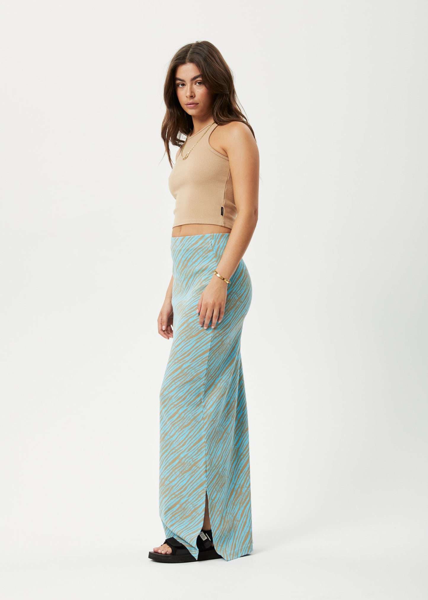 Afends Womens Adi - Recycled Ribbed Maxi Skirt - Blue Stripe 