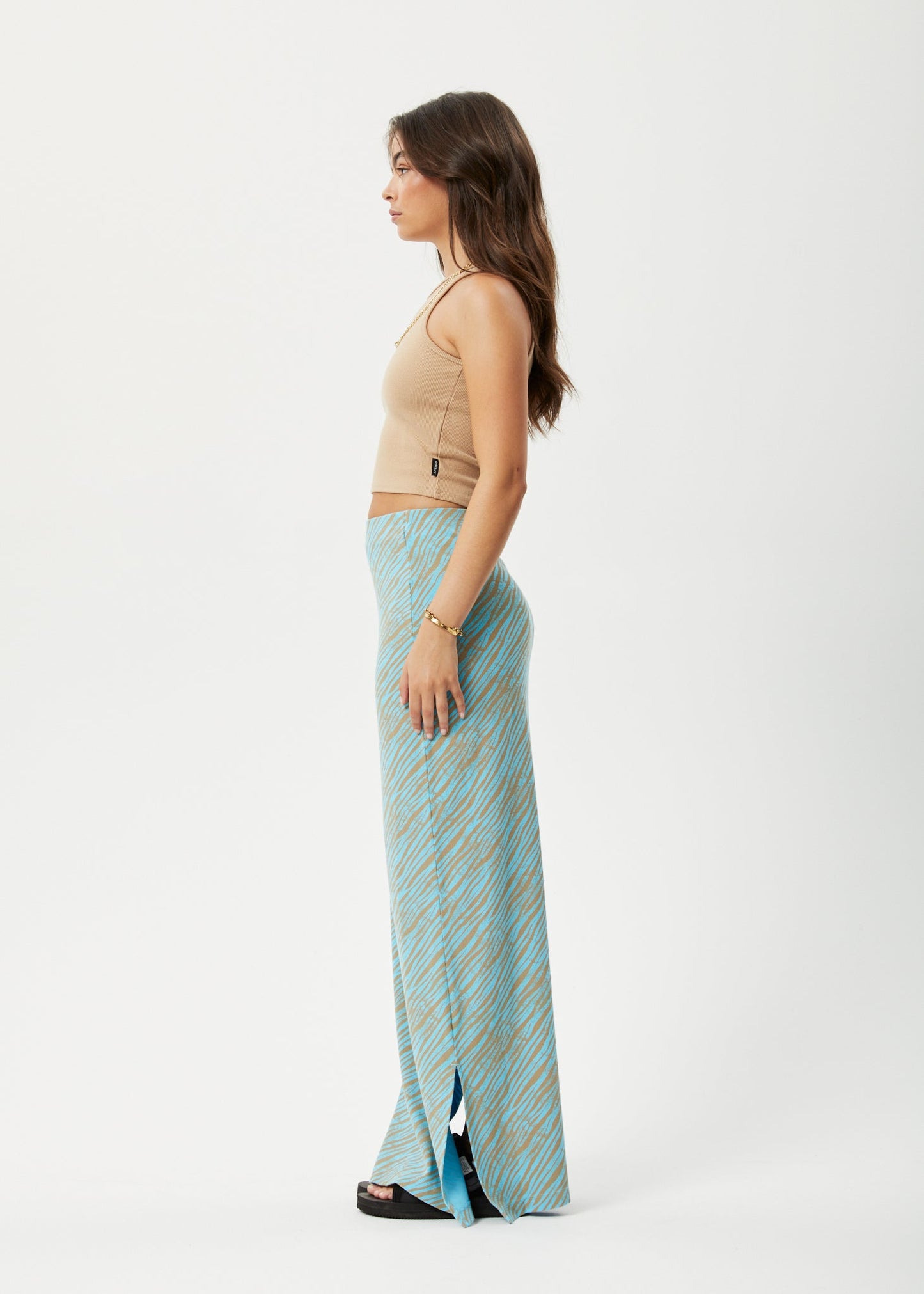 Afends Womens Adi - Recycled Ribbed Maxi Skirt - Blue Stripe 