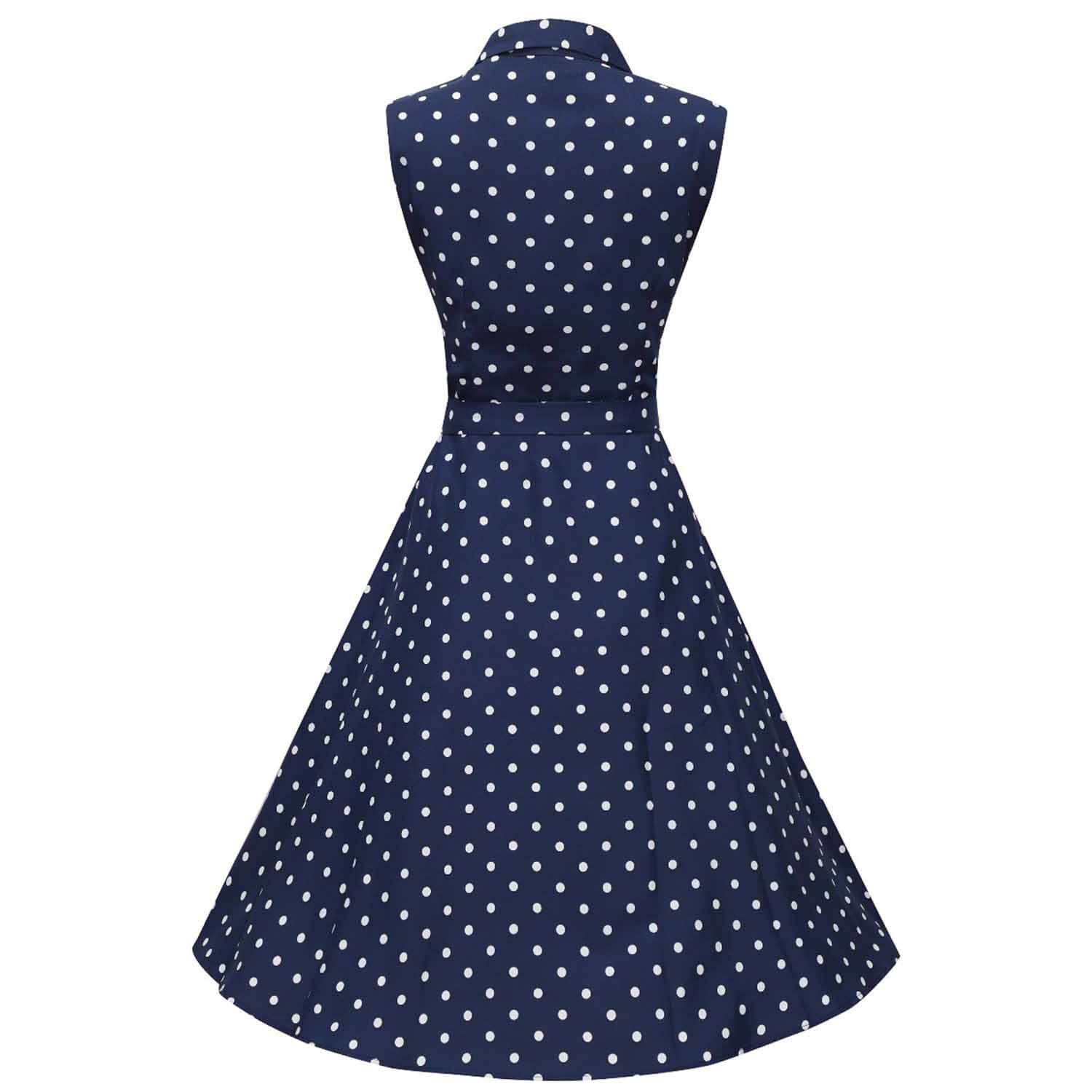 Dolly and Dotty Poppy 50s Shirt Dress - Navy Polka Dot on invisible mannequin back