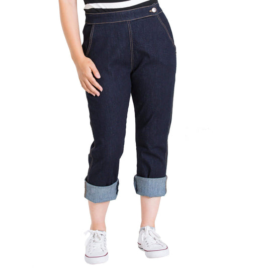 Hell Bunny Charlie Denim Capris/Jeans - Navy Blue - model front
