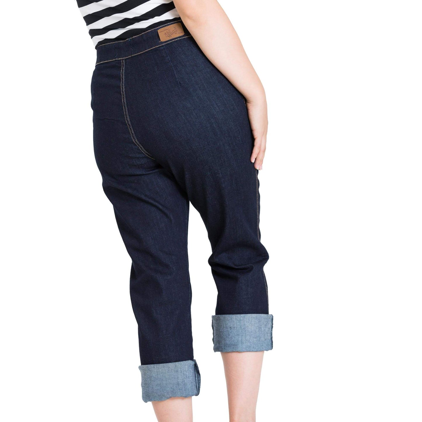 Hell Bunny Charlie Denim Capris/Jeans - Navy Blue - model back