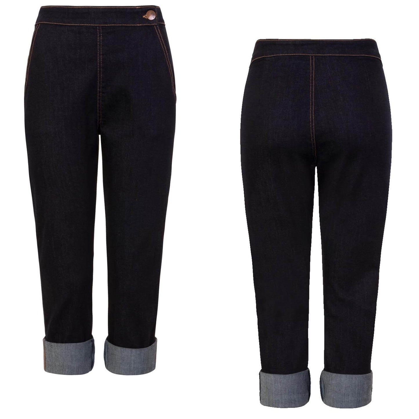 Hell Bunny Charlie Denim Capris/Jeans - Navy Blue - invisible mannequin
