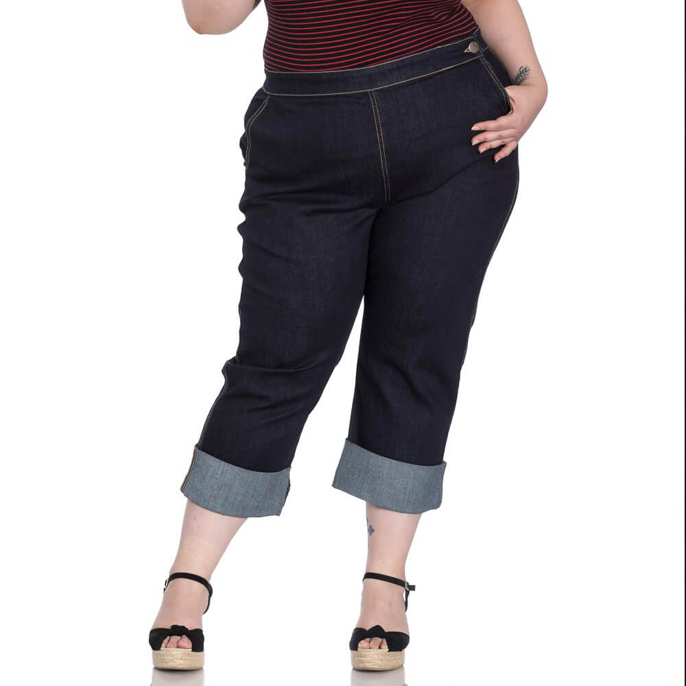 Hell Bunny Charlie Denim Capris/Jeans - Navy Blue - plus model front