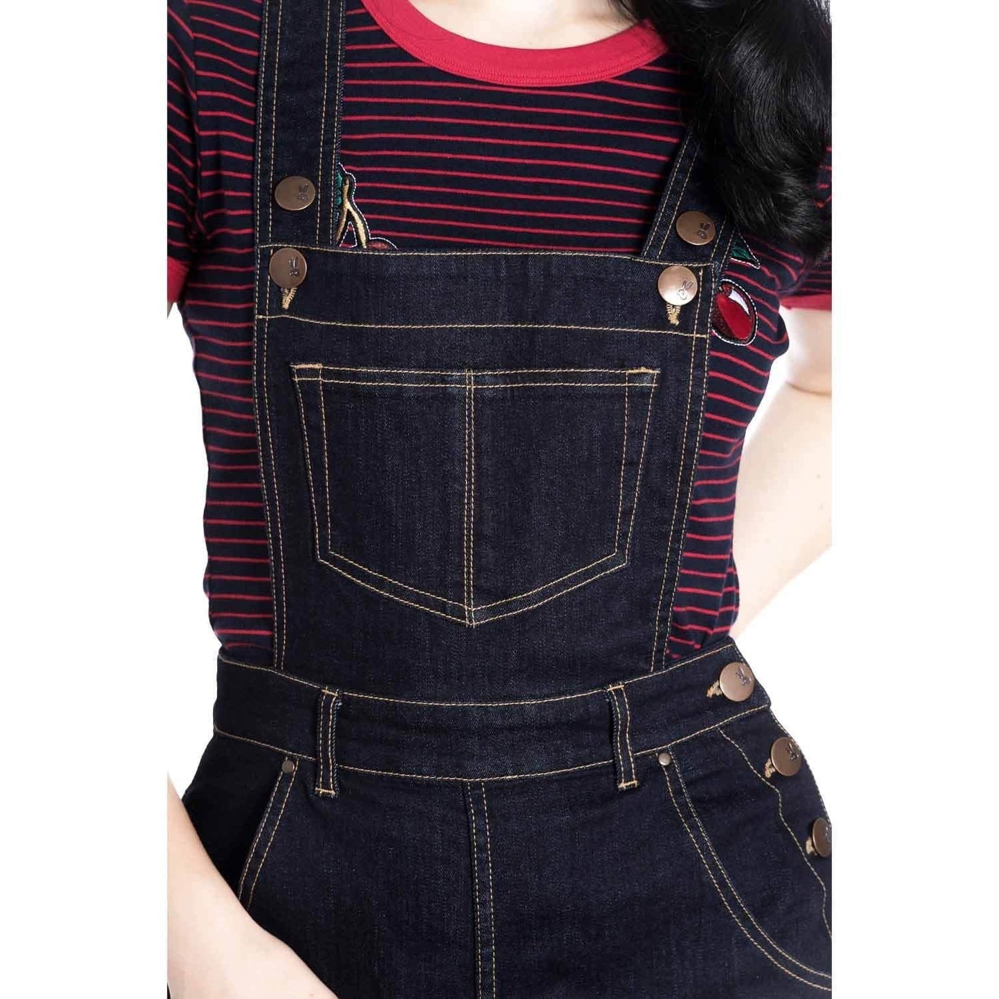 Image of Hell Bunny Elly May Denim Dungarees Overalls - Navy Blue