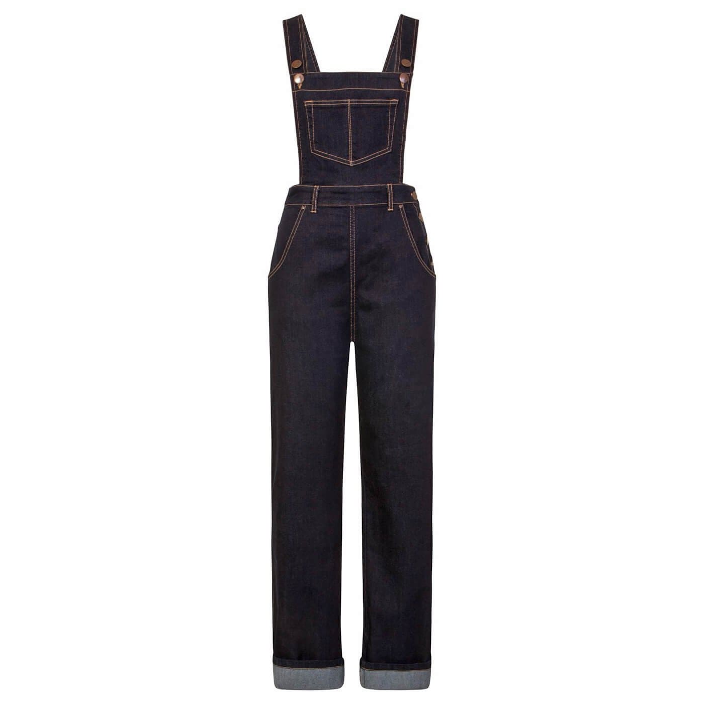 Image of Hell Bunny Elly May Denim Dungarees Overalls - Navy Blue