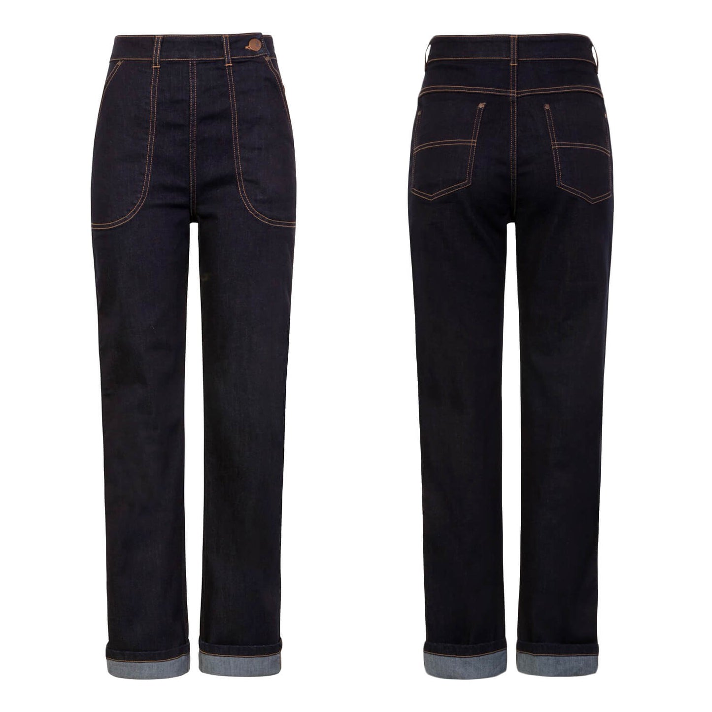 Hell Bunny Weston Denim Vintage-Style Jeans - Navy Blue on invisible mannequin