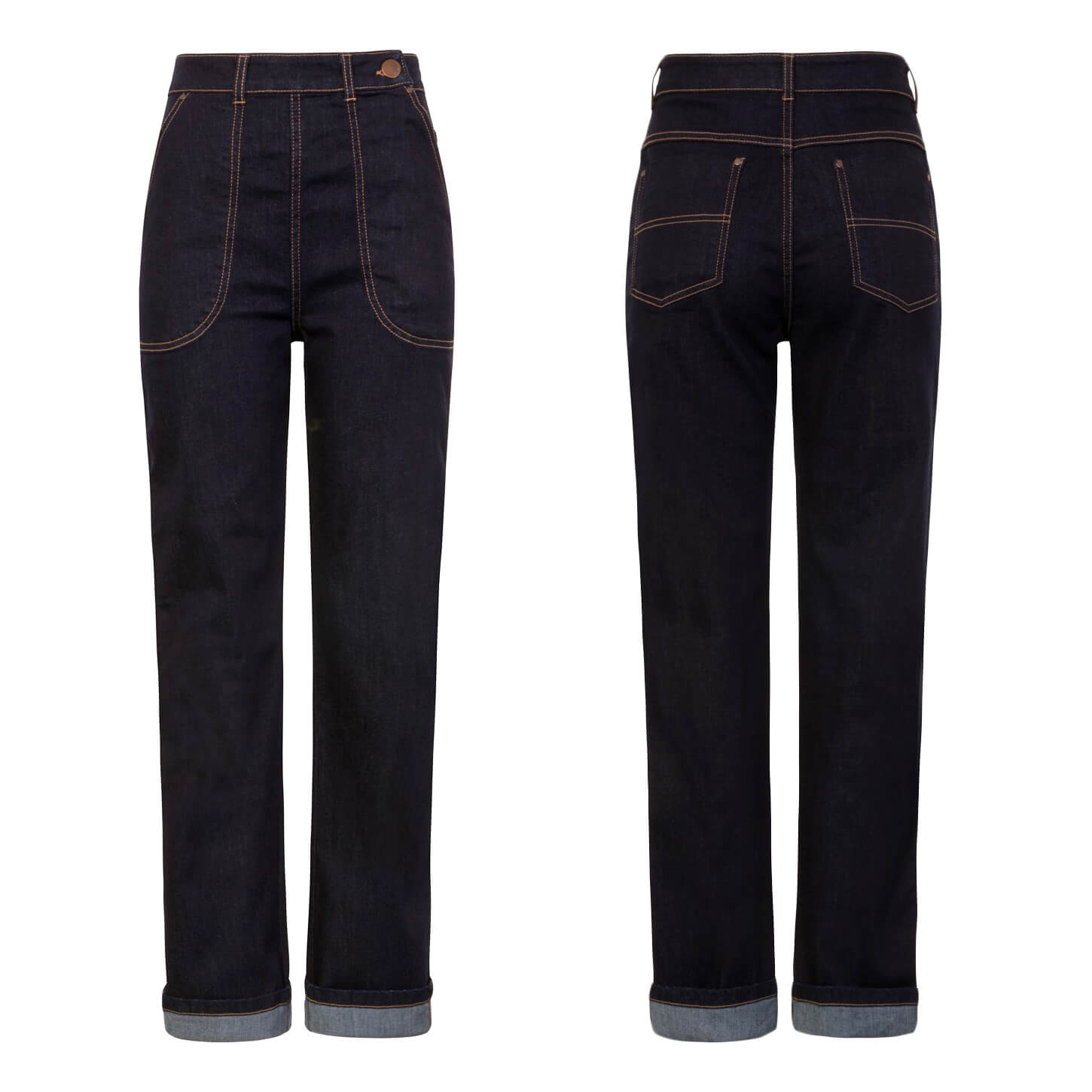 Hell Bunny Weston Denim Vintage-Style Jeans - Navy Blue on invisible mannequin